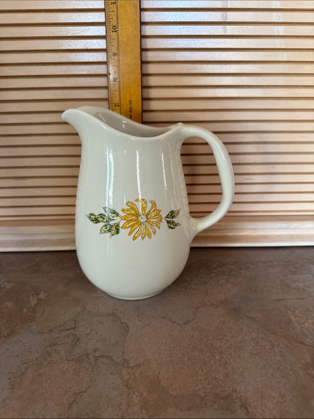 Cream Ceramic Pitcher with Yellow Floral Motif